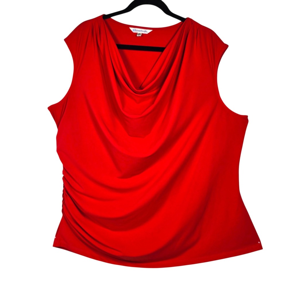 TravelSmith Sleeveless‎ Top Woman 3X Red Cowl Neck Ruched Side Made in USA